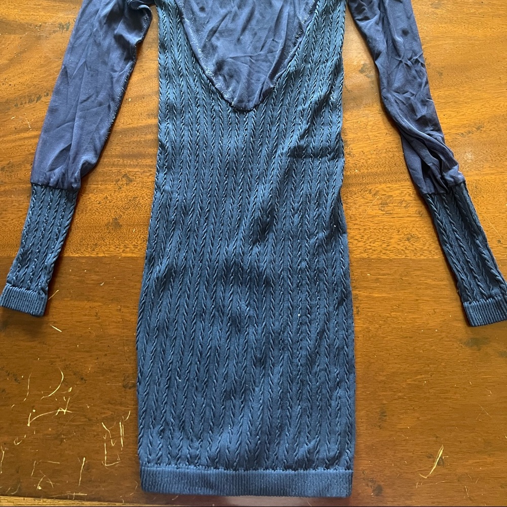 Free People Navy Bodycon Sweater Style Long Sleeve Mesh Dress